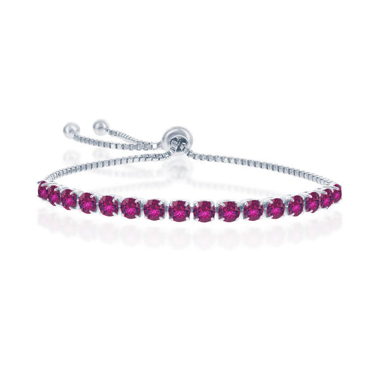Sterling Silver 4MM Ruby July Swarovski Element Adjusatble Bolo Bracelet