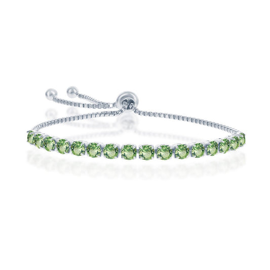 Sterling Silver 4MM Peridot August Swarovski Element Adjusatble Bolo Bracelet