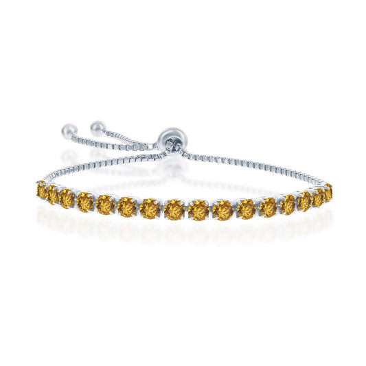 Sterling Silver 4MM Topaz November Swarovski Element Adjusatble Bolo Bracelet