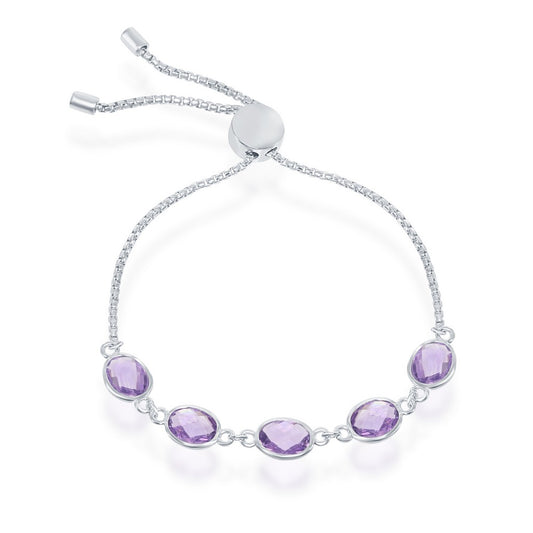 Sterling Silver 7.5cttw Oval Linked, Adjustable Bolo Bracelet - Amethyst