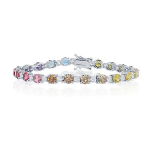 Sterling Silver Multi-Color Round CZ with 4 Prong Clear CZ Bracelet