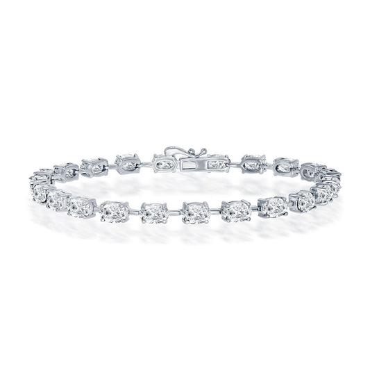 Sterling Silver 6x4mm Oval, 13.33cttw White Topaz Tennis Bracelet