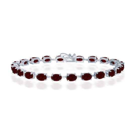 Sterling Silver 6x4mm Oval, 11.60cttw Garnet Gem Tennis Bracelet