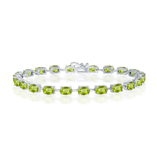Sterling Silver 6x4mm Oval, 10.48cttw Peridot Gem Tennis Bracelet
