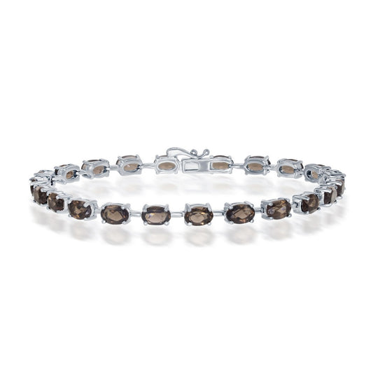 Sterling Silver 6x4mm Oval, 11.20cttw Smokey Quartz Tennis Bracelet