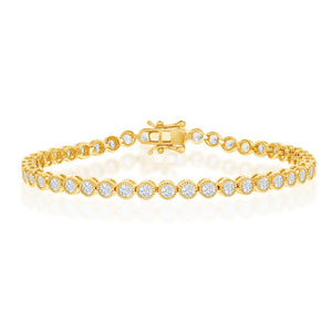 Sterling Silver 4mm Round CZ Tennis Bracelet - Gold Plated