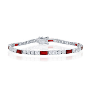 Sterling Silver Round and Emerald-Cut 3mm Tennis Bracelet - Ruby CZ
