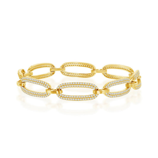 Sterling Silver Micro Pave CZ Linked Oval Bracelet - Gold Plated