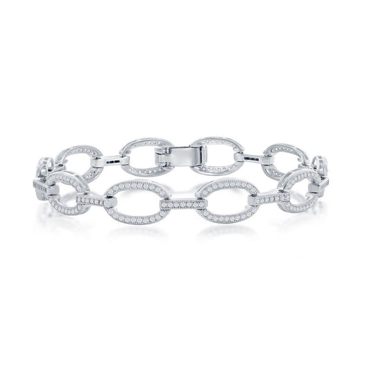 Sterling Silver Oval CZ Linked Bracelet