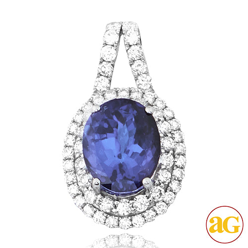 14KW 0.80CTW DIAMOND PENDANT WITH 3.01CT TANZANITE
