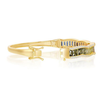 Sterling Silver Gold Plated Baguette Rainbow CZ Bangle