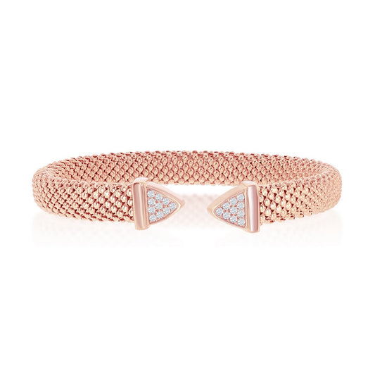 Sterling Silver Rose Gold Plated Triangle Cubic Zirconia Mesh Bangle
