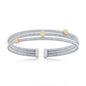 Sterling Silver Round CZ Triple Wire Bangle, Bonded with 14K Gold Plating