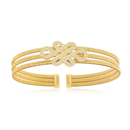 Sterling Silver Intertwined Design Triple Wire Bangle, Bonded with 14K Gold Plating
