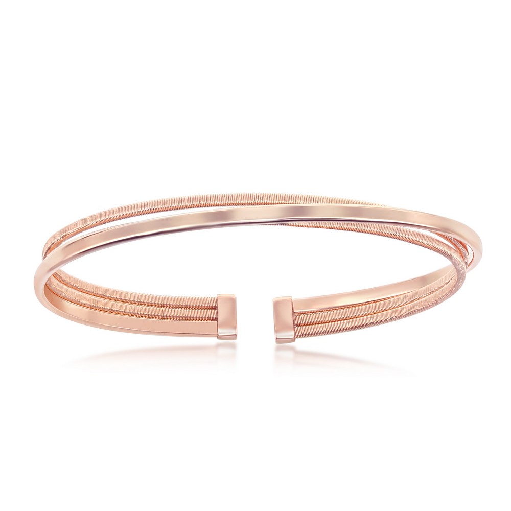 Sterling Silver Polished Wire Bangle, Bonded with 14K Rose Gold Plating