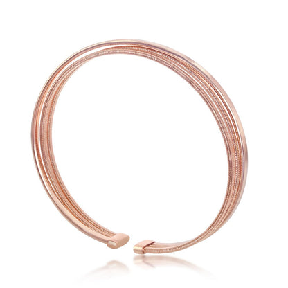 Sterling Silver Polished Wire Bangle, Bonded with 14K Rose Gold Plating
