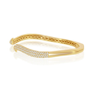 Sterling Silver Micro Pave CZ Waved Bangle - Gold Plated