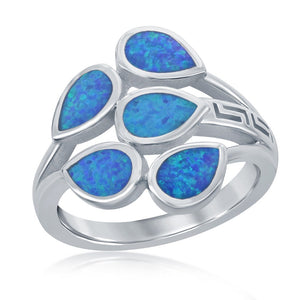 Sterling Silver Blue Inlay Pear-Shaped Opal Wide Ring