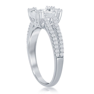 Sterling Silver Baguette CZ Emerald-Cut Open Band Engagement Ring