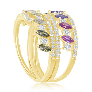 Sterling Silver Multi-Color Marquise CZ Double Ring - Gold Plated