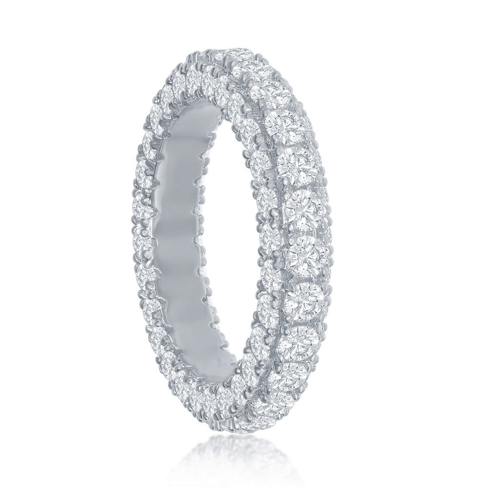 Sterling Silver, All around, Triple Row CZ, Eternity Band
