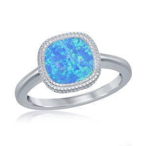 Sterling Silver Square Blue Inlay Opal Ring