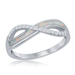Sterling Silver CZ and White Inlay Opal Infinity Ring