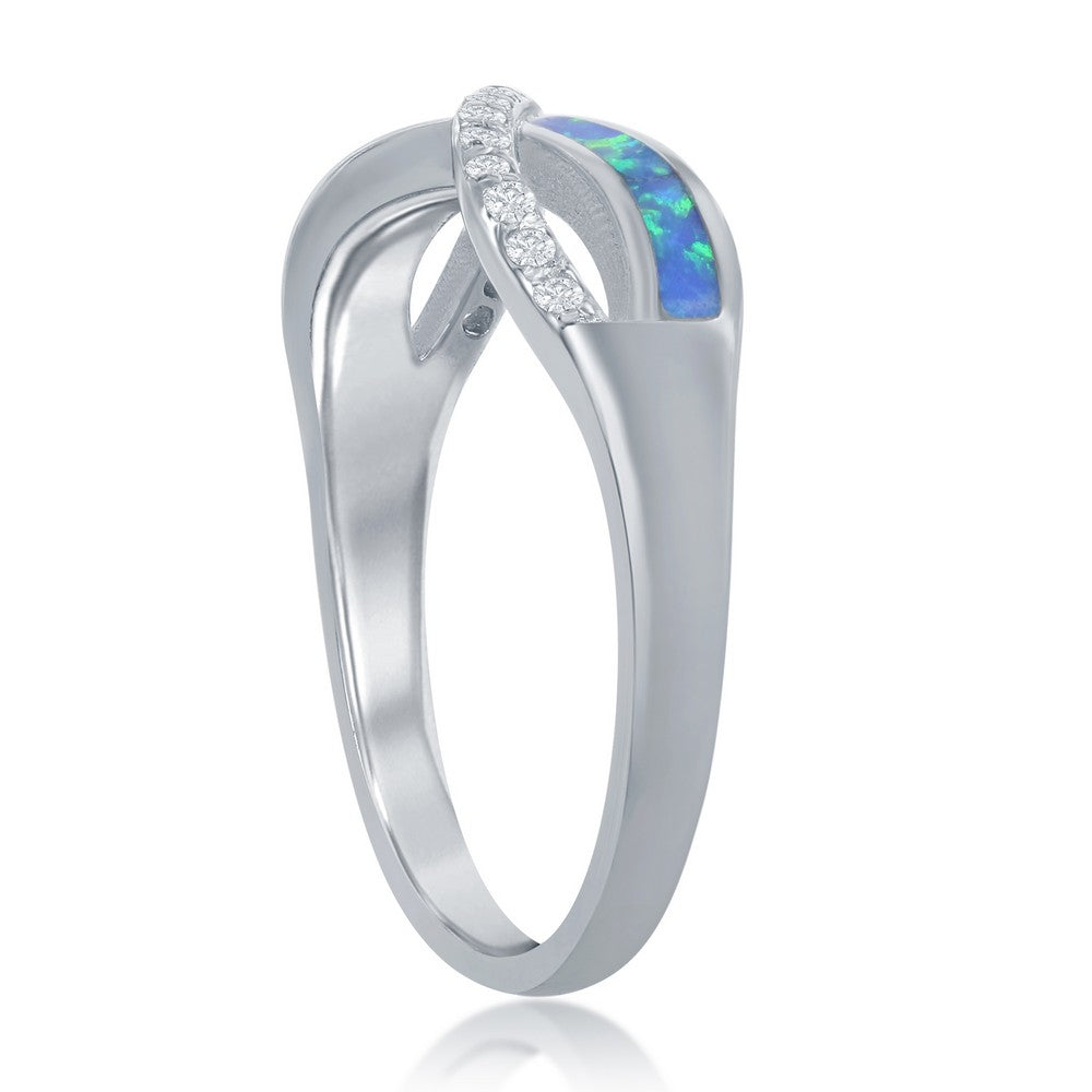 Sterling Silver CZ and Blue Inlay Opal Infinity Ring