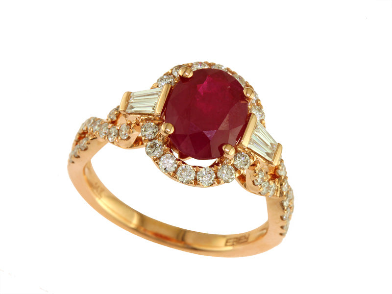 EFFY 14K ROSE GOLD DIAMOND,NATURAL RUBY RING