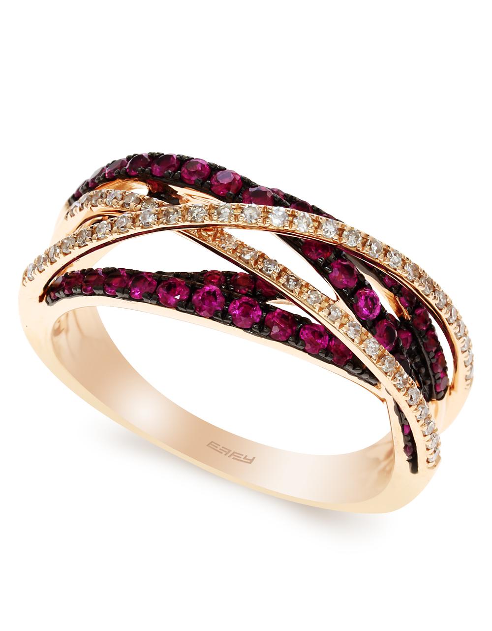 EFFY 14K ROSE GOLD DIAMOND,NATURAL RUBY RING