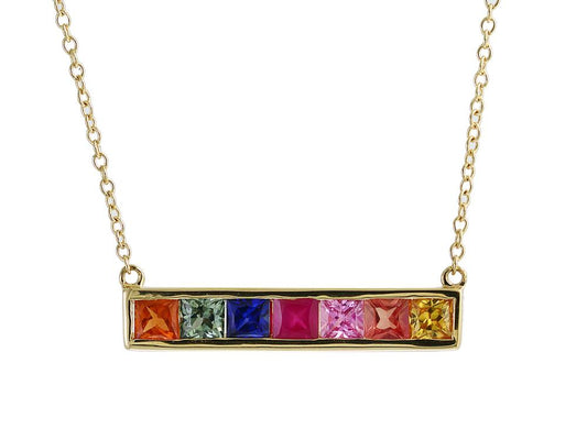 EFFY 14K YELLOW GOLD GREEN SAPPHIRE,ORANGE SAPPHIRE,PINK SAPPHIRE,NATURAL RUBY,NATURAL SAPPHIRE,YELLOW SAPPHIRE NECKLACE