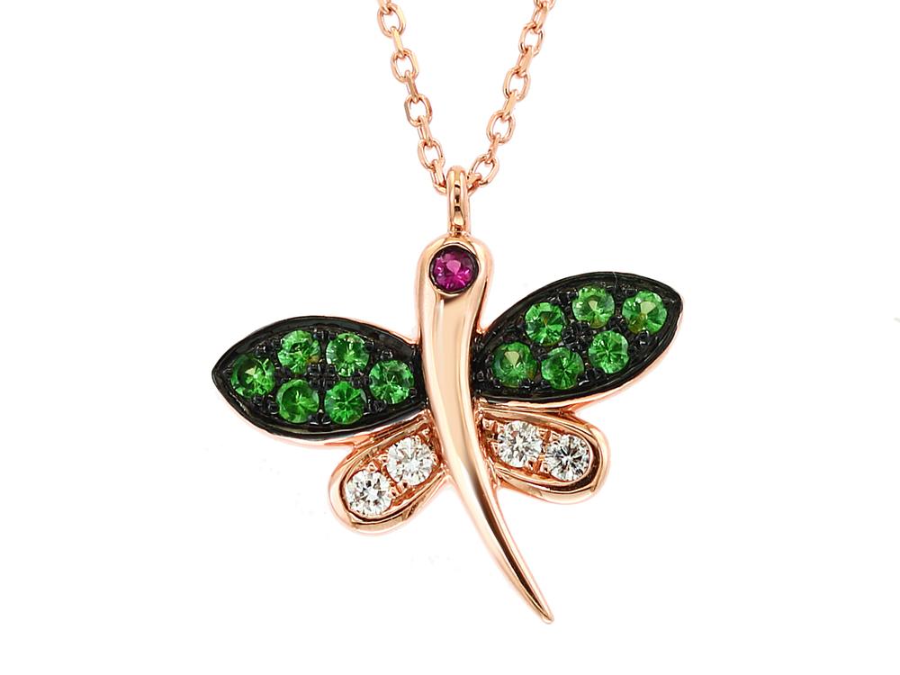 EFFY 14K ROSE GOLD DIAMOND,NATURAL RUBY,TSAVORITE NECKLACE