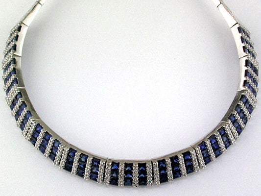 EFFY 14K WHITE GOLD DIAMOND,NATURAL SAPPHIRE NECKLACE