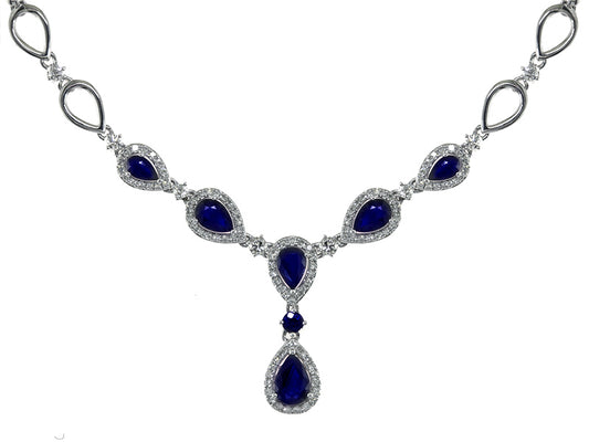 EFFY 14K WHITE GOLD DIAMOND,NATURAL SAPPHIRE NECKLACE