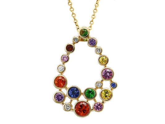 EFFY 14K YELLOW GOLD DIAMOND,NATURAL CEYLON SAPPHIRE,ORANGE SAPPHIRE,PINK SAPPHIRE,PURPLE SAPPHIRE,TSAVORITE,YELLOW SAPPHIRE,CEL/PK/PUR/ORG/YEL-SA/G-GARNET PENDANT