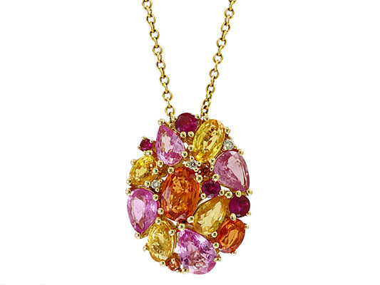 EFFY 14K YELLOW GOLD DIAMOND,ORANGE SAPPHIRE,PINK SAPPHIRE,NATURAL RUBY,YELLOW SAPPHIRE PENDANT