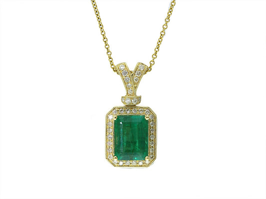 EFFY 14K YELLOW GOLD DIAMOND,NATURAL EMERALD PENDANT