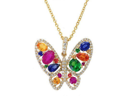 EFFY 14K YELLOW GOLD DIAMOND,GREEN SAPPHIRE,ORANGE SAPPHIRE,PINK SAPPHIRE,NATURAL SAPPHIRE,YELLOW SAPPHIRE PENDANT