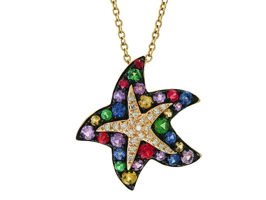 EFFY 14K YELLOW GOLD DIAMOND,NATURAL CEYLON SAPPHIRE,GREEN SAPPHIRE,ORANGE SAPPHIRE,PINK SAPPHIRE,PURPLE SAPPHIRE,YELLOW SAPPHIRE PENDANT