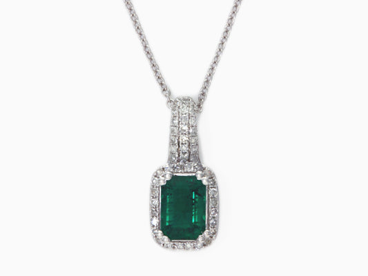 EFFY 14K WHITE GOLD DIAMOND,NATURAL EMERALD PENDANT