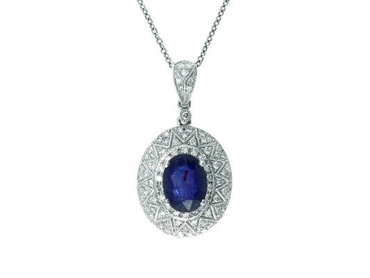 EFFY 14K WHITE GOLD DIAMOND,NATURAL SAPPHIRE PENDANT