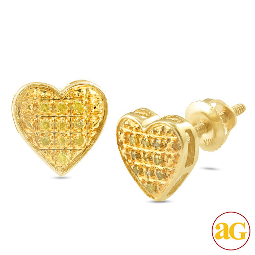 10KY 0.05CTW YELLOW DIAMOND HEART DOME EARRINGS