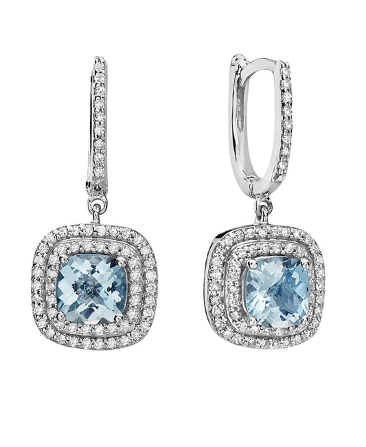EFFY 14K WHITE GOLD DIAMOND,AQUAMARINE EARRINGS